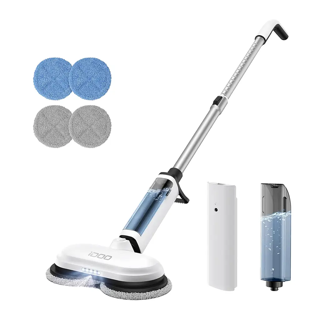 iDOO Cordless Electric Spin Mop Pro with LED Light, Mist Spray, Transparent Water Tank & Reusable Cloths for Effortless Cleaning of Household Items