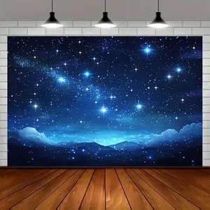 Starry Night Sky Galaxy Backdrop with Stars Clouds & Mountains Durable Polyester Fabric for Indoor Outdoor Parties Birthdays Holidays Weddings & Corporate Events Glow I