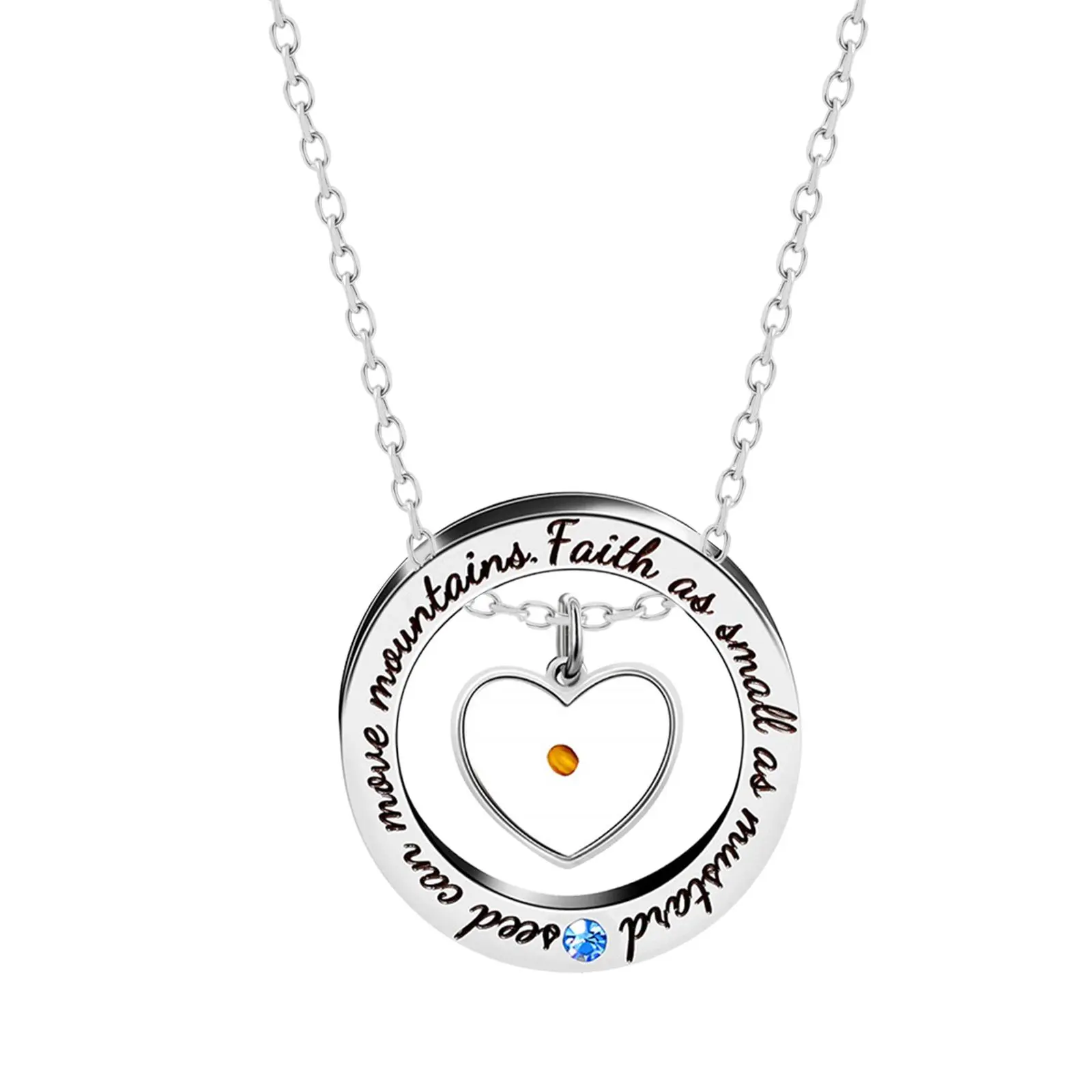 OIDEA Christian Mustard Seed Engraved Stainless Steel Women's Necklace - 50cm Heart Pendant with Inspirational Message, Baptism Gifts for Birthday, Church Wear, Spiritual Jewelry, Anniversary, Meaningful Gifts, Encouragement, 19.68 In, Daily