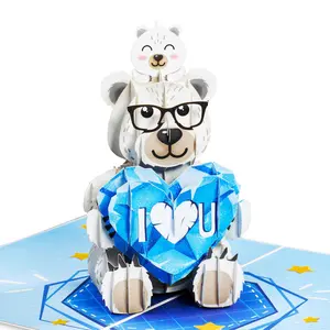 Papa Bear Pop Up Card - Teddy Bear with "I ❤️ YOU" Card, Cute Plush Design, Ideal for Gifts and Gifting