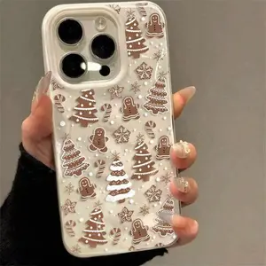 Cartoon Christmas Tree Snowman Phone Case Compatible With IPhone 16 15 Plus 14 13 12 11 Pro Max 14 Plus Shockproof Folds Texture Soft Cover Waterproof Anti-Fall Scratch Resistant