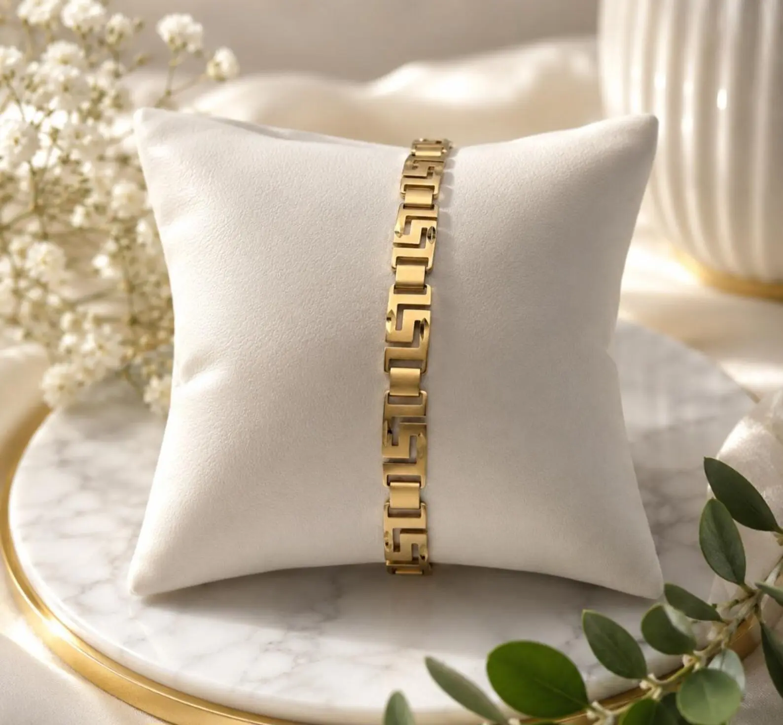 Gold Greek Key Bracelet, Ladies Greek Key Bracelet, 14k Heavy Plated Gold
