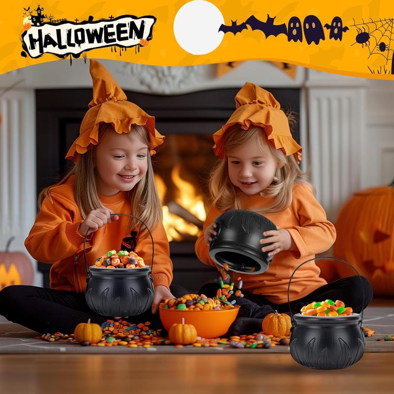 Halloween Tabletop Decoration Set of 3 Skeleton Cauldron Candy Bowls with Rack for Spooky Fun with Skeletons and Pumpkins Plastic Material