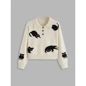 Cider [size 12/14-24] Knit Polo Cat Long Sleeve Top Curve & Plus