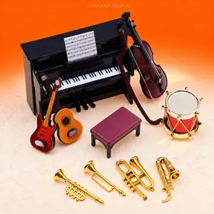 Classical Instrument Model Display Set, 1:12 Scale Resin Miniature Models, Includes Piano Guitar Violin Saxophone, Perfect for Decoration, Collectible Room Decor, Ornaments, Desktop Art Ornament