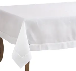 70"x140" Hemstitch Border Design Tablecloth White - Saro Lifestyle