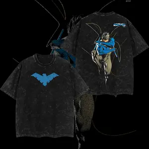 Superstyle Tales of the Teen Titans #44 - Dick Grayson Nightwing (Robin #1) The Dark Knight Hero Verse Comics Edition Double Printed Oversize Lightweight Acid Washed Tee TV Series Graphic Design Top Cotton Streetwear Superheroes T-Shirt Clothes Menswear