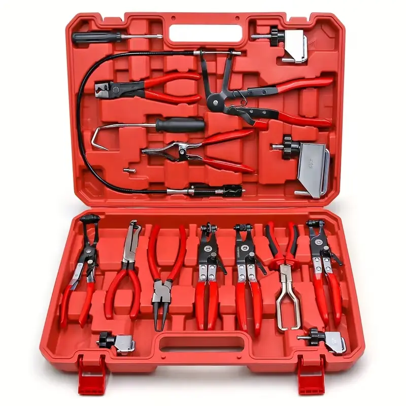 Hose Clamp Pliers Tool Set, Multi-Type Auto Water Pipe Hose Clip Removal Pliers  cartool Kit with Hard Storage Case for Vehicle Maintenance DIY Repair clamp removal tool coolant shop essentials high-carbon steel connector separator caliper filter trim