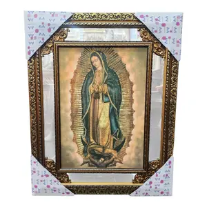 Virgen De Guadalupe 28"widex36"tall Gold Tone Mirrored Frame Full Body or Half Body Our Lady Of Guadalupe With Glass Fino Fancy Imagen Image Cuadro Mother Mary Virgen Maria, San Miguel Arcangel, Sagrado Corazon de Jesus, San Judas, Divina Misericordia