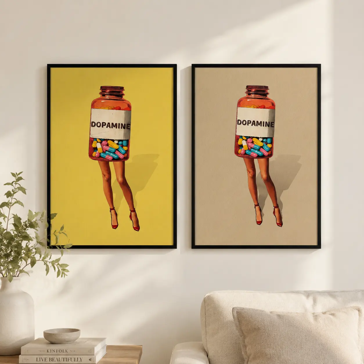 Retro Dopamine Pill Art Print Surreal Collage Poster Home decor Ideas Room Decoration