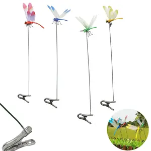 4PCS Outdoor Fake Dragonfly Rod Clip, Garden Metal Dragonfly Clip, Creative Home Accessories, Garden Decoration, Garden Miniatures, Garden Sculptures Statues
