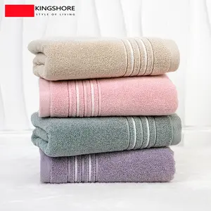KINGSHORE Towel – Solid Color Double-Stripe Design, Heavyweight 130g, 76*34.5cm. Premium Cotton, Safe for Babies, Ultra-Soft Yarn Jacquard with Satin Dobby Border