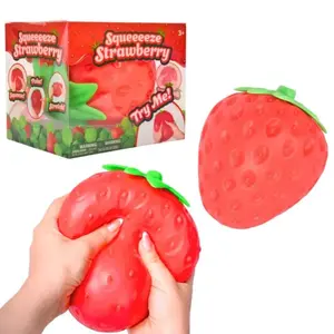 Toymendous Squeeze Strawberry - Extra Large 5" SquishyStress Ball for Adults & Kids 3+ - Fruity Fidget Toy for StressRelief & Sensory Play Safe & Durable Non-Toxic Material