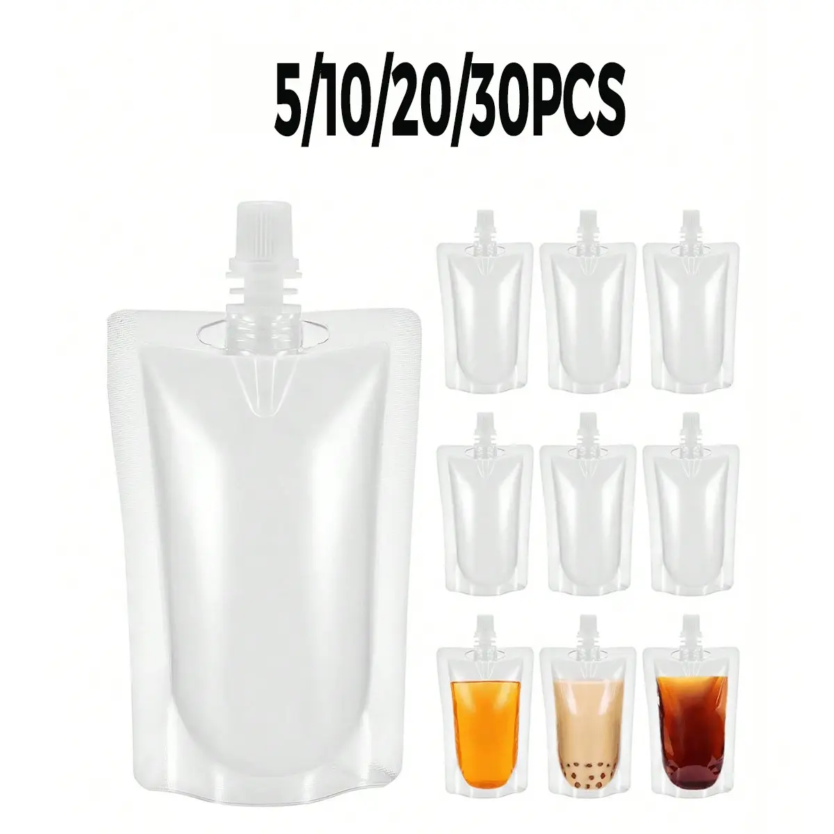 Reusable Versatile Transparent Drink Bags, 5/10/20 Pack, Plastic Water Bottle Pouches, Sealed Design Portable Containers, Prevent Leaks, Ideal for Travel, Camping, School Supplies, Activities, Concerts, Drinkware