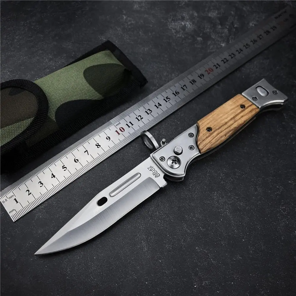 Portable Foldable EDC Pocket Utility Tool - Stainless Steel, High Hardness, Heavy-Duty Outdoor Camping Tool with Non Slip Wood Inlay Handle for Fishing, Hiking, Lightweight, Outdoors