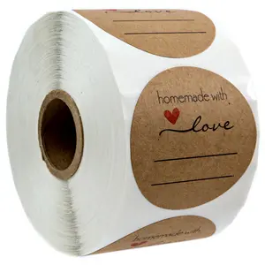 2" Homemade with Love Sticker with Writing Lines / 2" Round Homemade with Love Canning Label / 500 Jar Labels Roll/Made in The USA