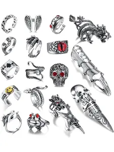 16-17Pcs Vintage Punk Rings for Men Women Snake Ring Open Rings Set Knuckle Stacking Ring Boho Finger Rings Stackable Rings