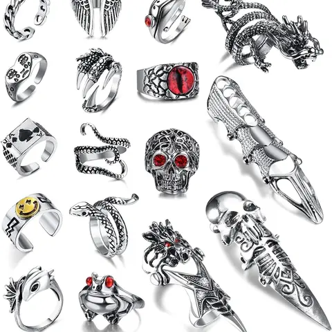 16-17Pcs Vintage Punk Rings for Men Women Snake Ring Thumb Ring Open Rings Set Knuckle Stacking Ring Boho Finger Rings Stackable Rings Statement Rings Dark Aesthetic Rings Bohemian Stackable Rings Metal Rings Stacks Rings