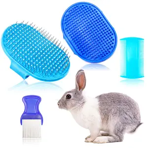 4 Pieces Bunny Grooming Kit - Hair Remover, Brush, Steel Comb, Double-Sided Comb for Guinea Pigs & Rabbits