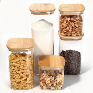 Glass Storage Containers with  [Multi-Size Set of 5], Airtight Glass Canisters for Kitchen & Pantry Organization, Clear  Jars for Pasta, Cereal, Flour, Sugar, Coffee, Nuts & Snacks