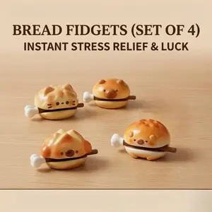 Wooden Fish Bread Stress Relief Toy Set of 4 Office Desk Decor Aesthetic Anxiety Relief Sensory Fidget Lucky Charm Gift for Coworker Party Favor Workspace