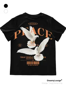 World Cup Peace Dove Print Loose Fit Short Sleeve Casual Breathable Home Wear, Comfortable Daily Clothing for Men Women