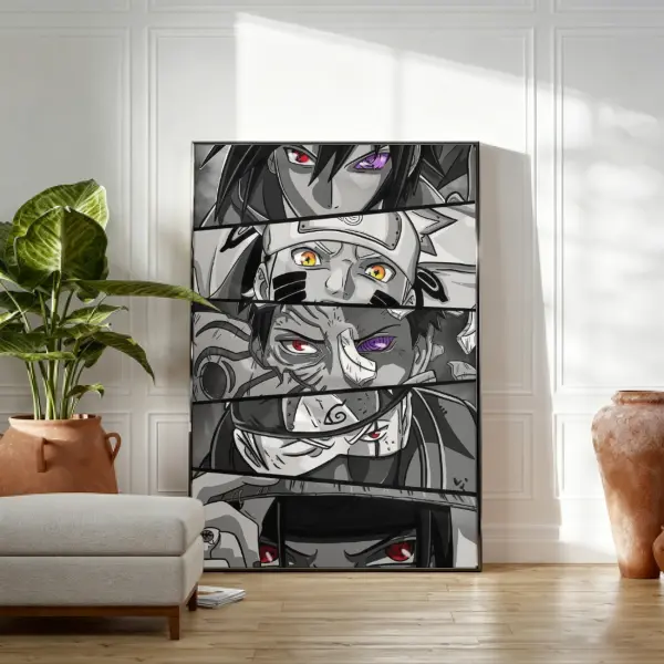 Naruto Anime Eyes Collage Wall Poster, Black Framed Manga Art Print, Ninja Character Wall Decor