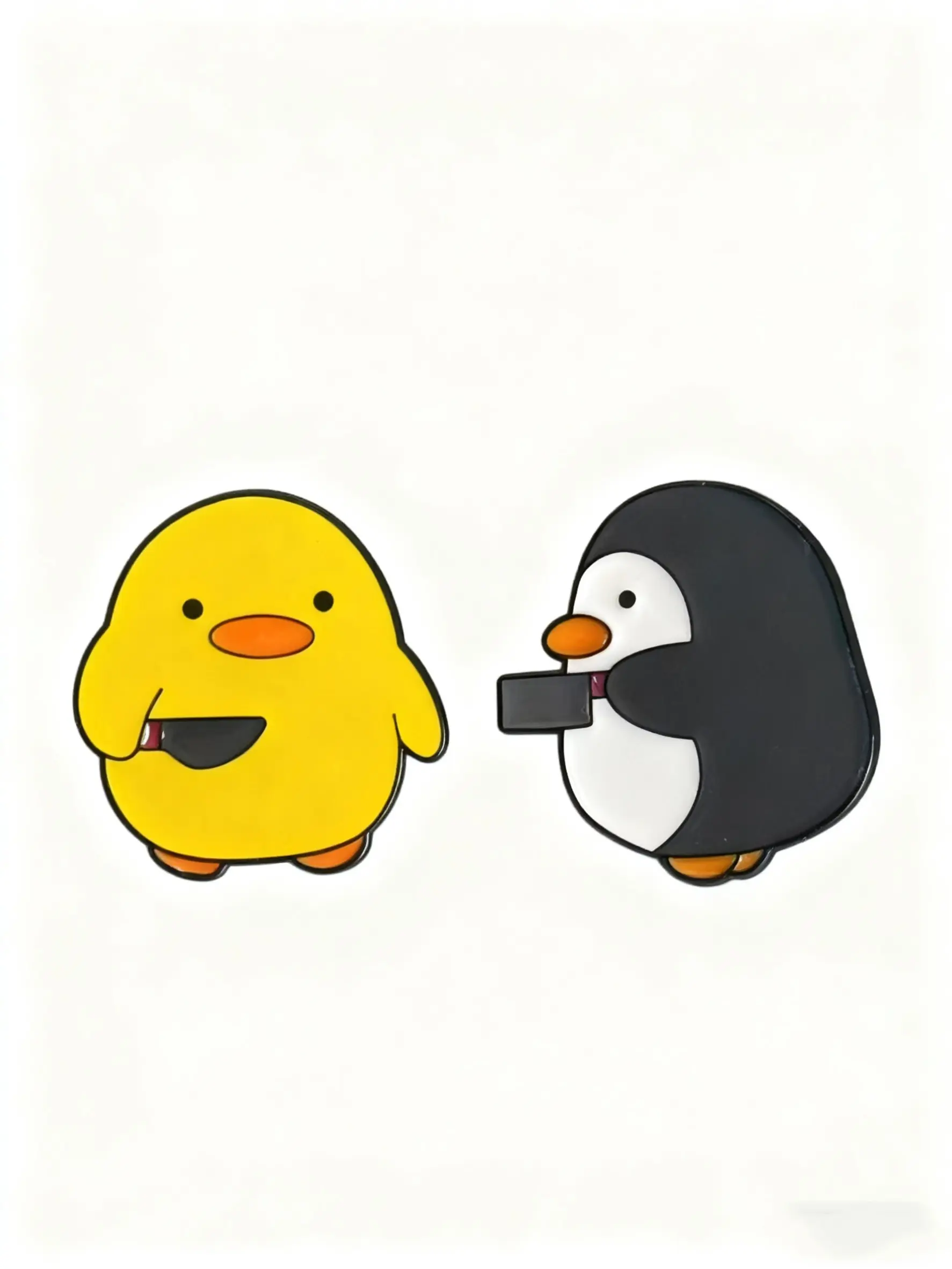 Cute Duck and Penguin Enamel Pin Set, Cartoon Animal Brooches with Knife Charm, Adorable Clip Jewelry Accessories for Kids and Adults, Durable Metal Pins