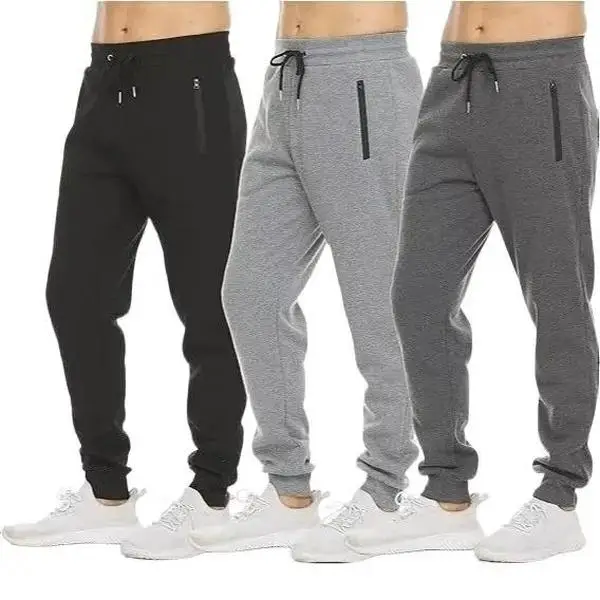 3 PACK: Men's Fleece Lined Slim Fit Casual Tech Jogger Sweatpants Zipper Pockets