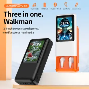 Three-In-One A99 Box Anc Enc TWS Earphones, Tws Wireless Headphones, 2.8 Inch Large LCD Touch Screen, Fast Charging Power Bank, Flashlight Included