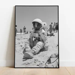 Astronaut poster NO Frame, black and white beach astronaut print, authentic pop art wall art, original photography, pop culture