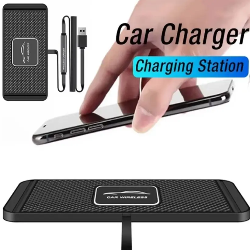 Car Wireless Charger Silicone Non Slip Pad for iPhone 17 16 15 14 13 12 Samsung 15W Car Wireless Phone Chargers Fast Charging Station USB Car Charger Car Gadgets