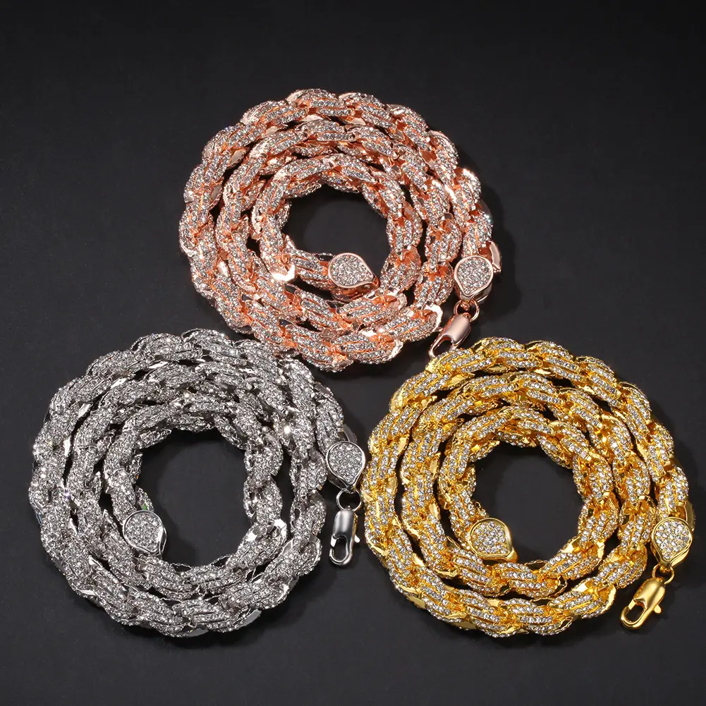 FK Gold Chain Necklace for Men - 9mm Hanging Neck Twist Alloy Metal Chunky Necklace, European American Hip Hop Iced Bold Statement Jewelry