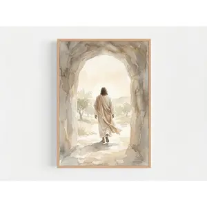 [Sale Up To 30% + Free Ship] Jesus Christ Resurrection Wall Art Poster, He Is Risen Christian Easter Decor, Faith Inspired Living Room Church Home Gift