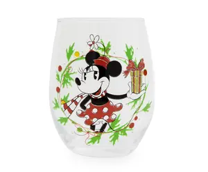 Disney Minnie Mouse Christmas Wreath Stemless Wine Glass | Holds 20 Ounces