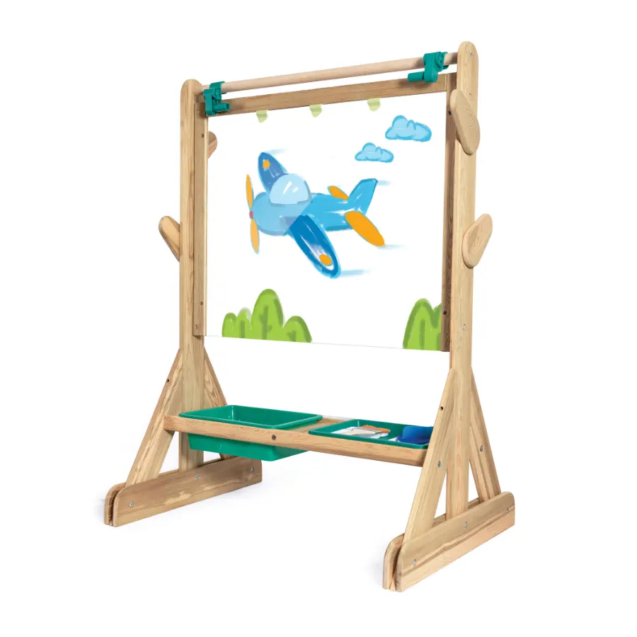 Hape Wooden Outdoor Easel - Educational Children 3+ Toys & Hobbies Supplies with Natural Brushes, Anti-Corrosion Tools, Transparent Board, Nature-Inspired Creativity, Compatible with Hape’s Paper Roll, Art Supplies