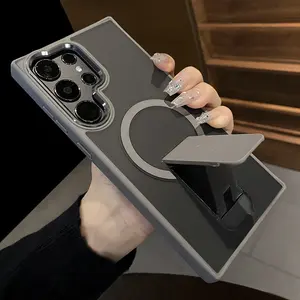 Luxury Magnetic Wireless Charge For Magsafe Case For Samsung Galaxy S23 S25 Ultra S24 Plus FE Folding Stand Holder Matte Cover