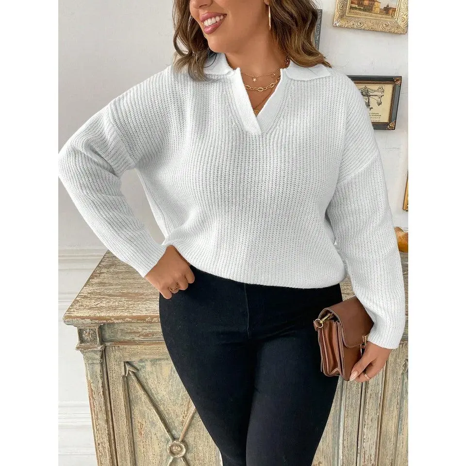 Plus Ribbed Knit Drop Shoulder Sweater Knitwear Womenswear
