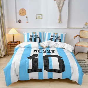 Messi Argentina National Team Bedding Set, 3-Piece Messi Letter & Number Print Sheet Set, Suitable for Bedroom & Guest Room Decor, Decorative Bedding Set, Decorative Bedsheet Sets, Bed Sheets Set