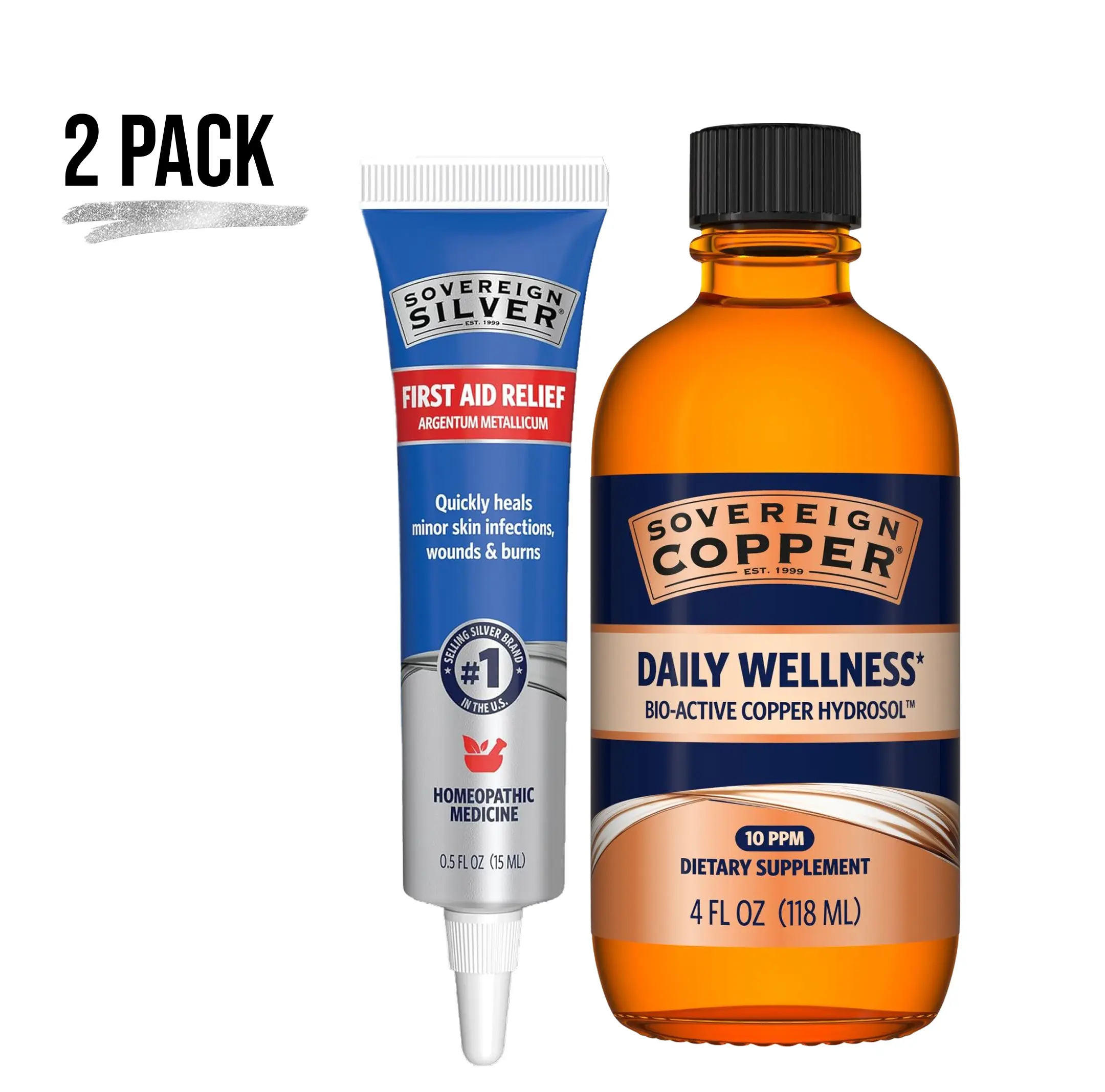 Sovereign Silver First Aid Relief Gel Remedies Treatment and  Copper Daily Wellness Twist Top