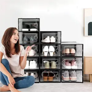 2026 new space-saving shoe box | 6/12/24-piece transparent stackable B type · plastic box · black and white boots/transportation/high heels storage
