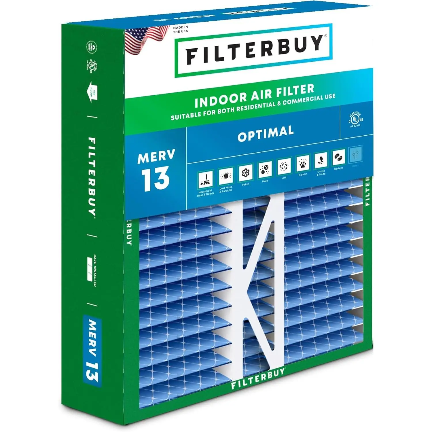 Filterbuy 20x20x5 Air Filter (1-Pack), Pleated MERV 13 Optimal Defense HVAC AC Furnace Air Filters for Honeywell FC100A1011, Lennox X0585 & More