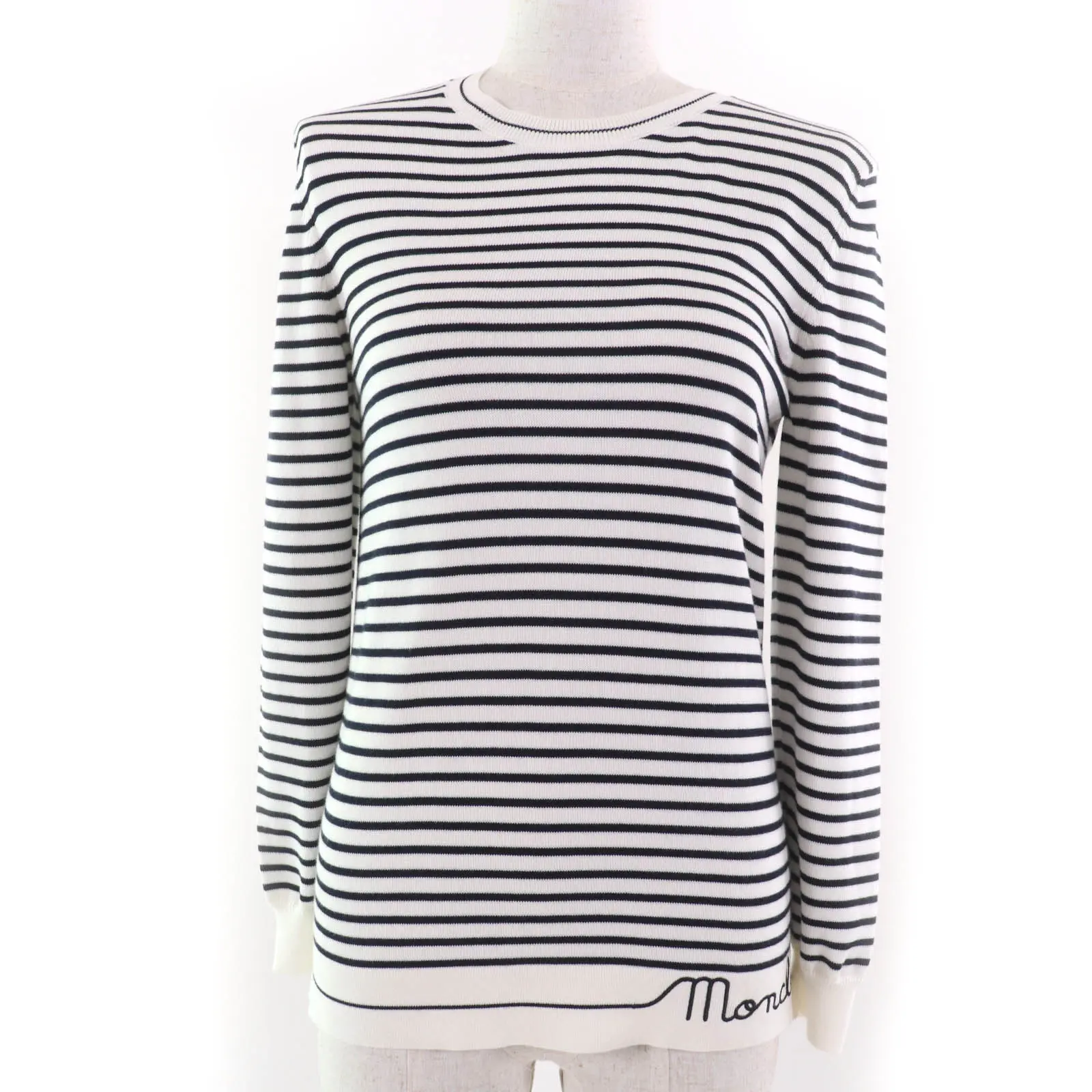 Pre-owned MONCLER Cotton Small Leather Goods Logo Border Pattern Long Sleeve Top