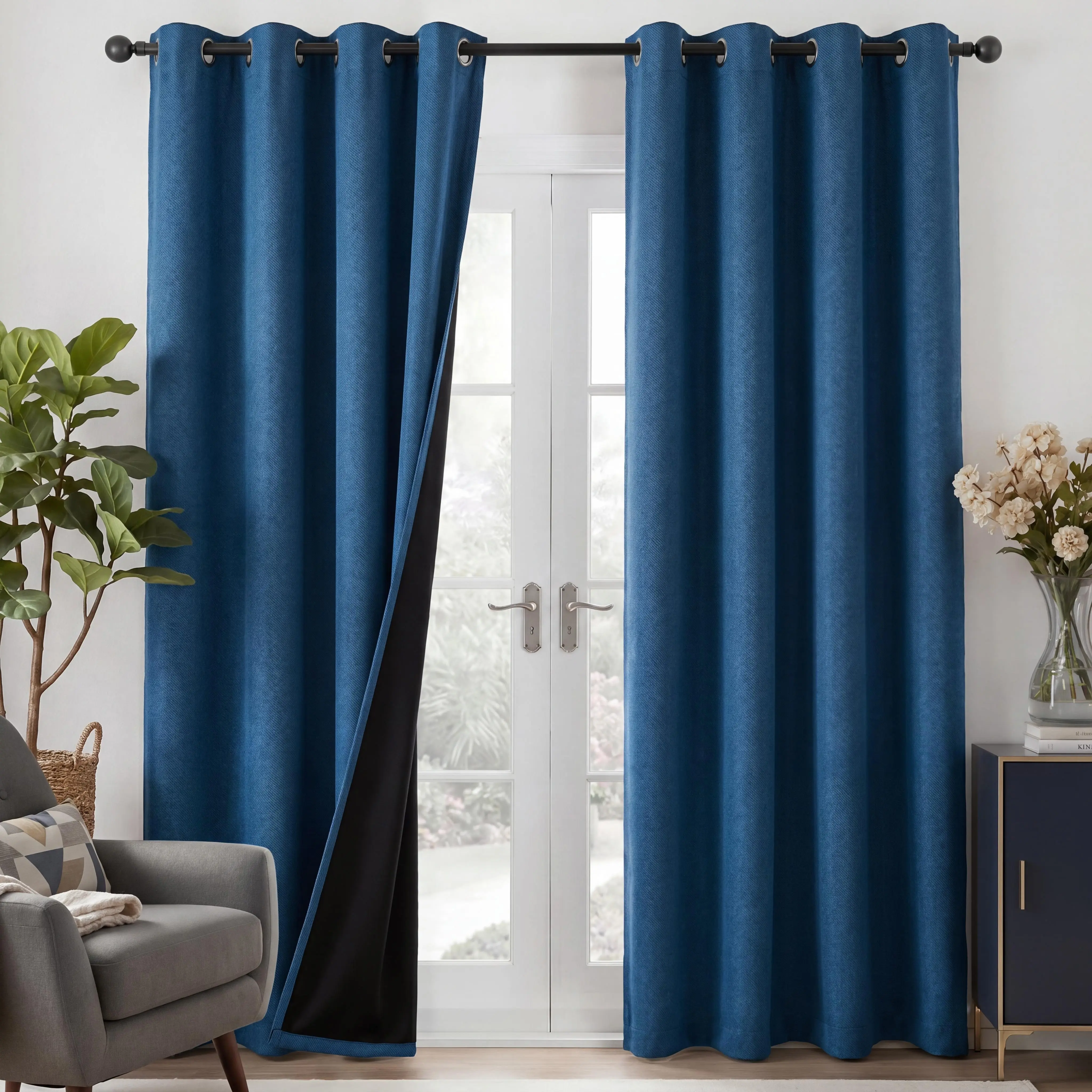 2 PANELS Two Tone Linen Texture Full Blackout Grommets Curtains. Multiple Sizes Window Drapes for Home Privacy & DecorationL69 Summer gift #SummerVibes L69, Blackout Curtains