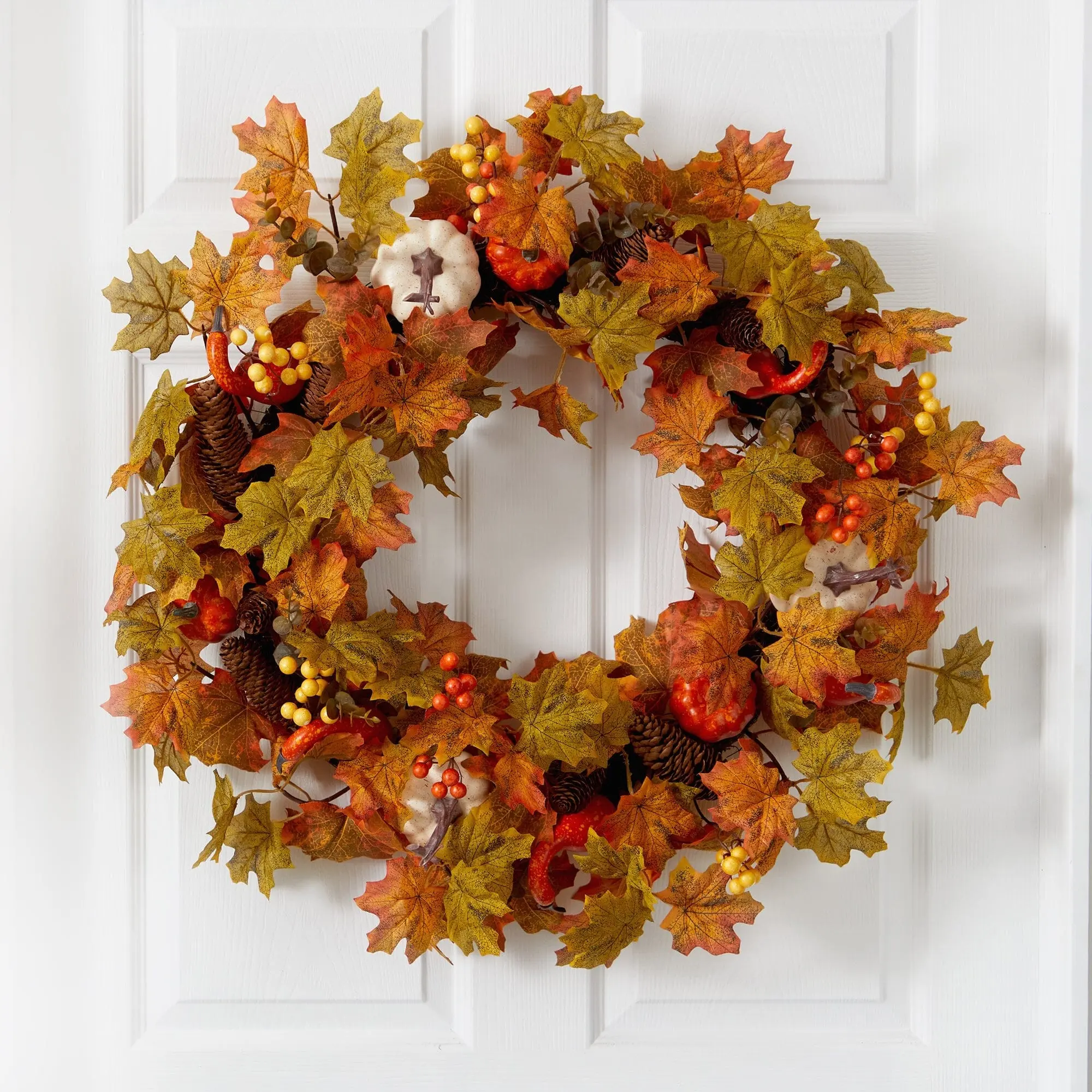 30 inches Synthetic Pumpkin-Maple Leaf Fall Wreath - Wall Hanging Ornament, Festive Garlands & Swags, Home Decor Pumpkin Prop Wreaths, Hanging Decor