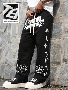 Vintage Street Style Star Print Sweatpants, Men's Eternal Swaithz Bubble Print Wide Leg Pants, Casual Loose-Fitting Bottoms