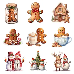Christmas Theme Heat Transfer Vinyl Set, Cute Cartoon Gingerbread Man, Snowman & Reindeer Designs, Perfect for DIY Clothing Decorations, Crafts
