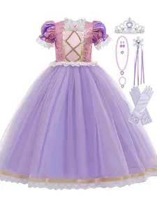 Girls Princess Dress Up Costume Tulle Dress with Accessories Birthday Party Halloween Christmas Carnival Cosplay Set