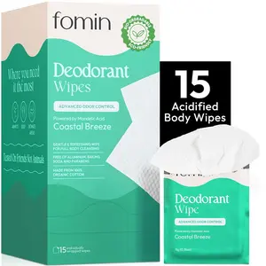 Fomin Acidified Travel Deodorant Wipes for Women & Men - Coastal Breeze - pH Balanced, Mini Deodorant Travel Size Wipes deodorant  wipes lumewholebody  deodorant