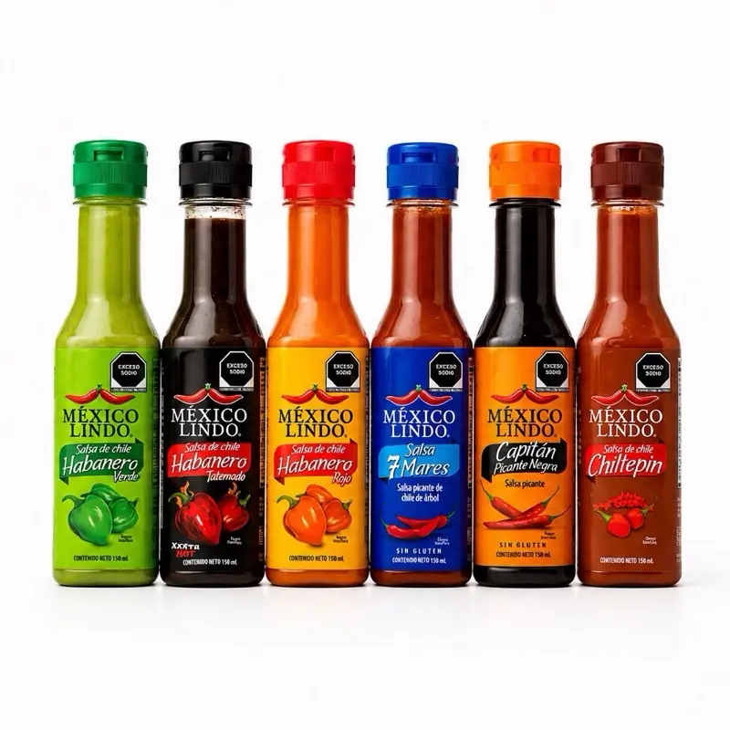 Mexico Lindo Hot Sauce Variety Pack – 6 Flavors (Chiltepín, Habanero, 7 Mares & More)